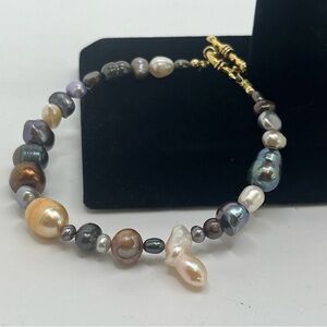 artisan freshwater pearl bracelet baroque mixed pearls toggle clasp